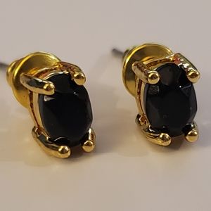 Gold Plated Sterling Silver Onyx Gemstone Push Back Stud Earrings